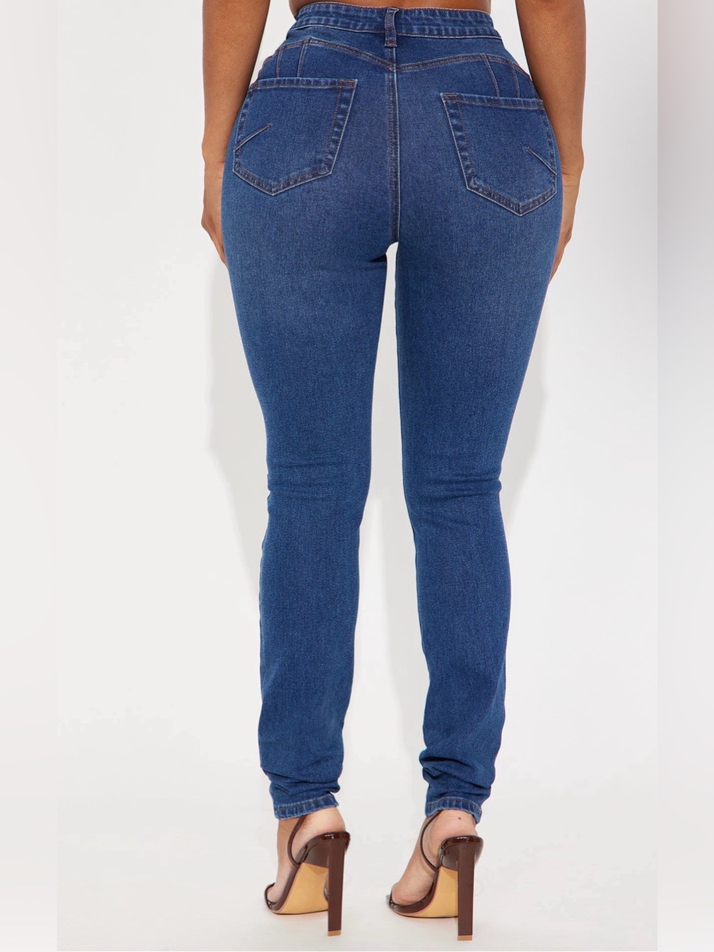 NWT Tall Fashion Nova Distressed High Rise Skinny Jeans | Dark Wash | Size 9 - Picture 3 of 4